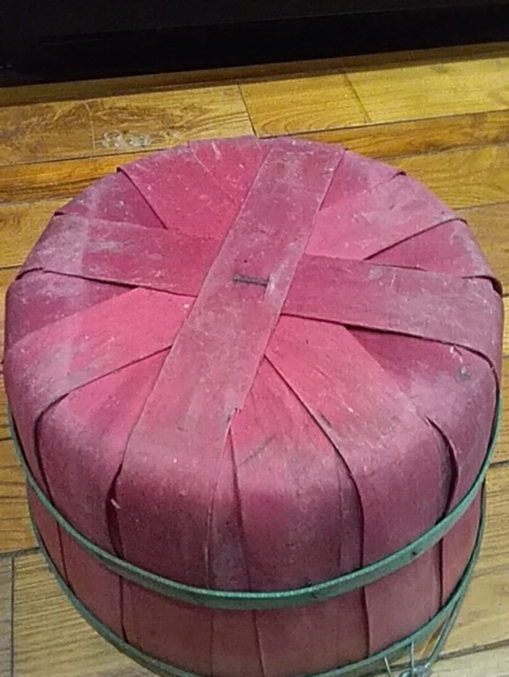 Old Red Wooden Farmhouse Basket with Handle - Home Accents